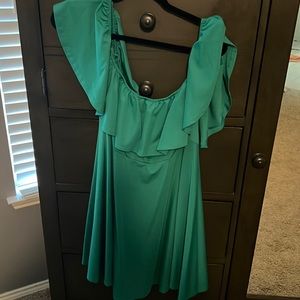 Green off shoulder dress